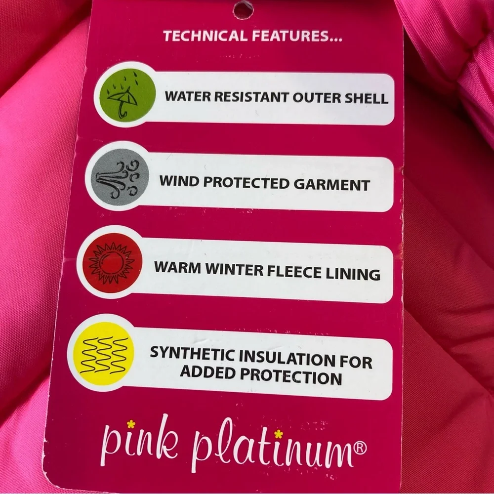 Pink Platinum girls fleece lined hooded puffer coat Pink Large